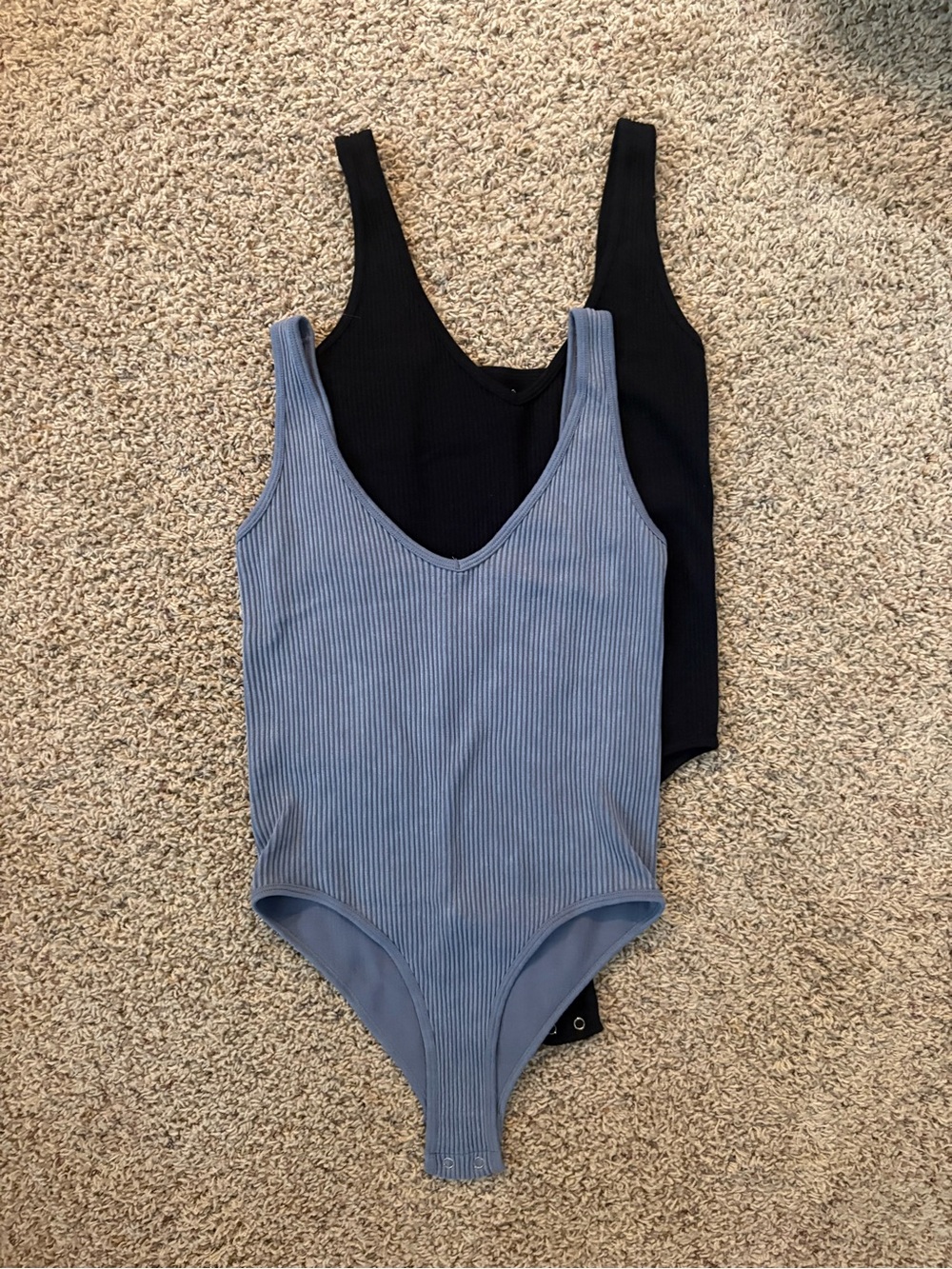 2 Piece Set -Ribbed One-Piece Bodysuit - Blue and Black